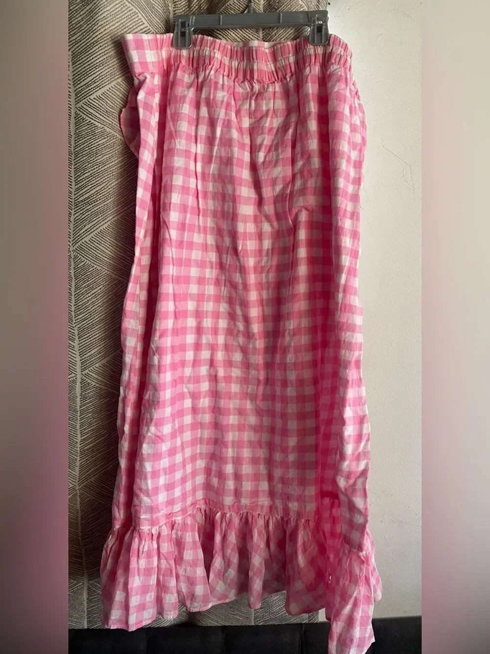 J. Crew Pink and White Gingham Elastic-Waist Skirt Sz XXL